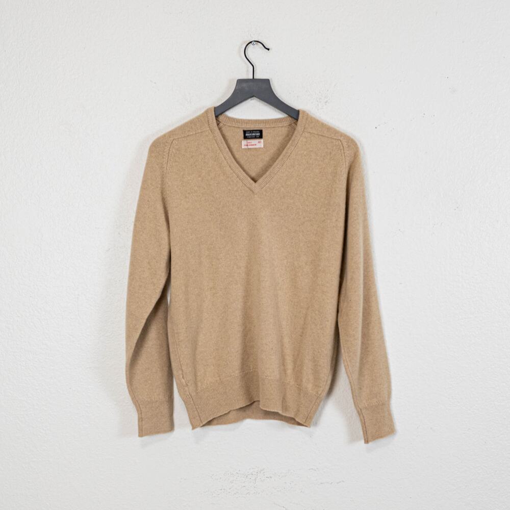 Vintage 60s Brooks Brothers 100% Cashmere V-neck Sweater beige 40